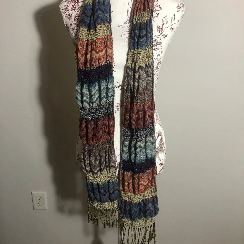 🧶 Textured Chevron Stripe Scarf with Fringe | Cozy & Artful Layers